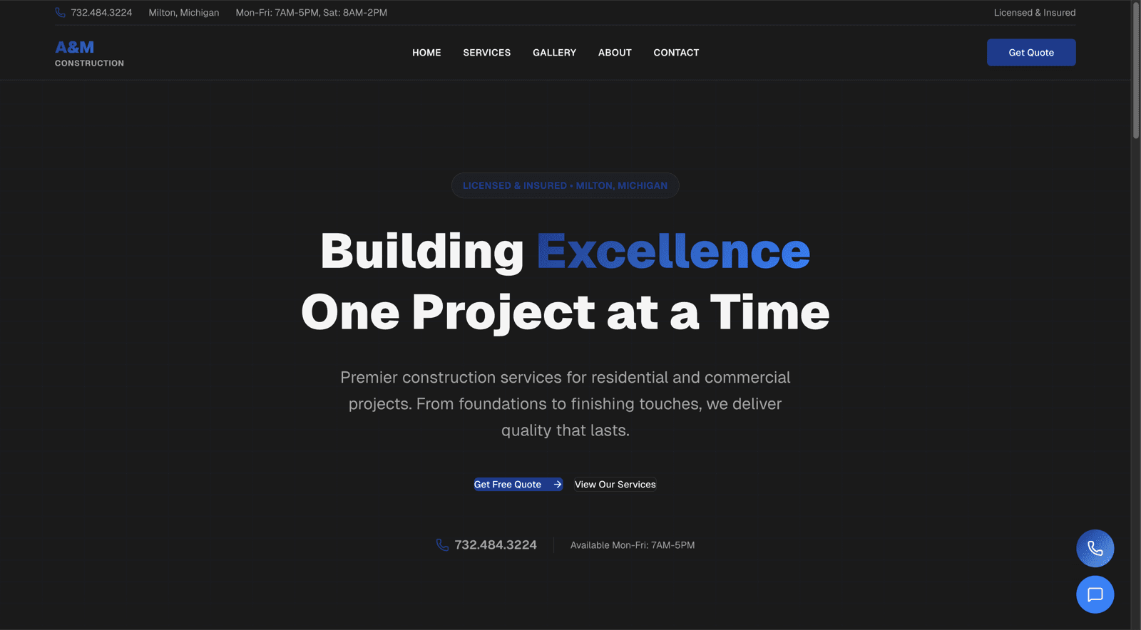Screenshot of A&M Construction